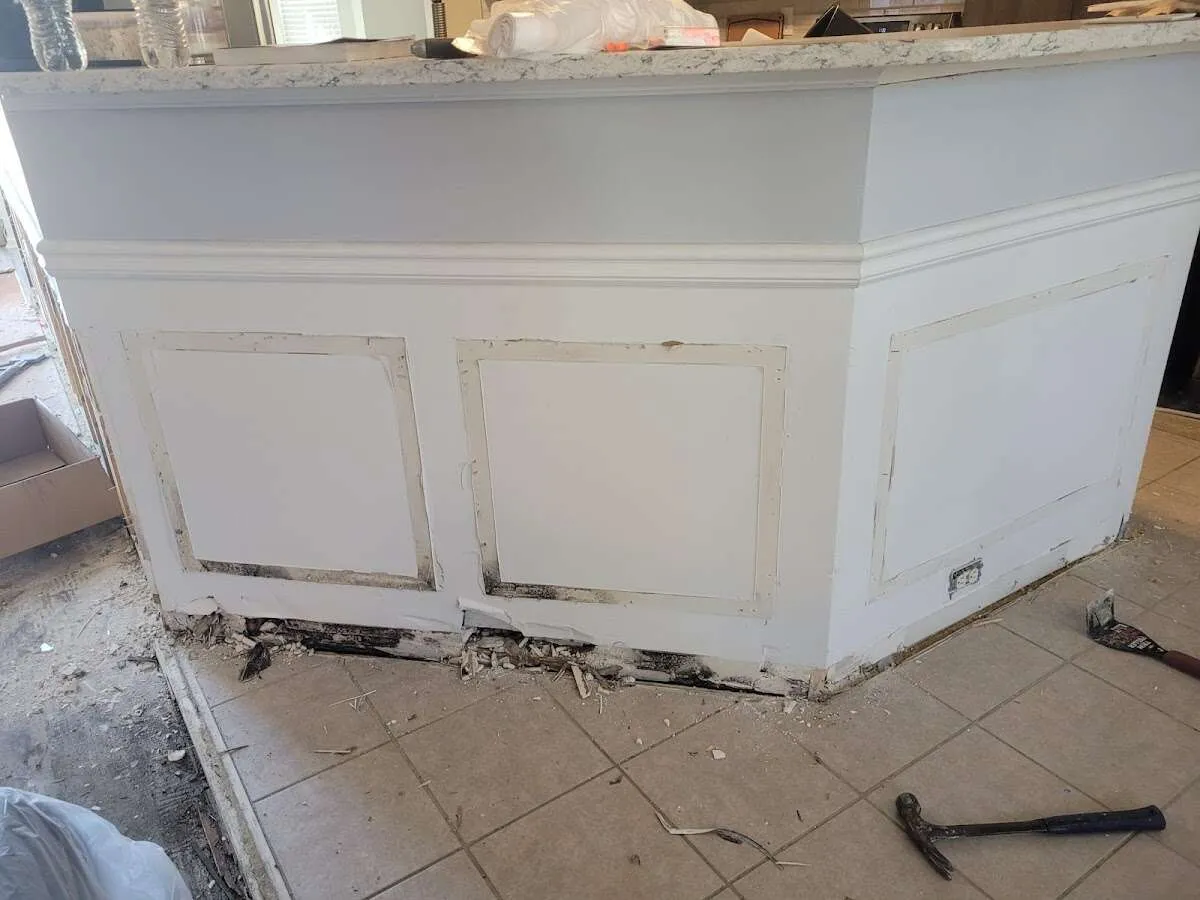 Water damage and mold on kitchen during Storm Damage Restoration in Seabrook